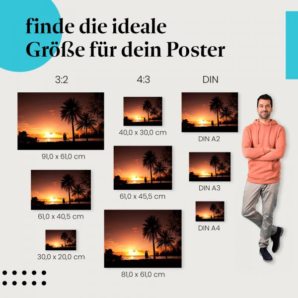 Sonnenuntergang am Strand Poster: Romantisches Paar - finde die ideale Größe!